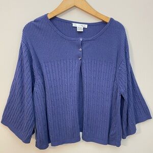 WD NY Cardigan Sweater Size 2X Cornflower Blue 3/4 Sleeve Open Front